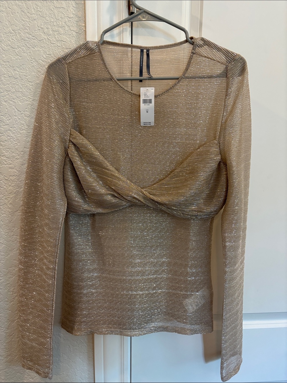 Anthropologie Women’s Metallic Twist Front Long Sleeve Top - Gold
